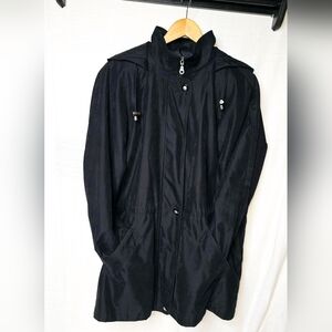 Larry Levine 90s Womens Long Black Adjustable Parka with Hoodie Size Small